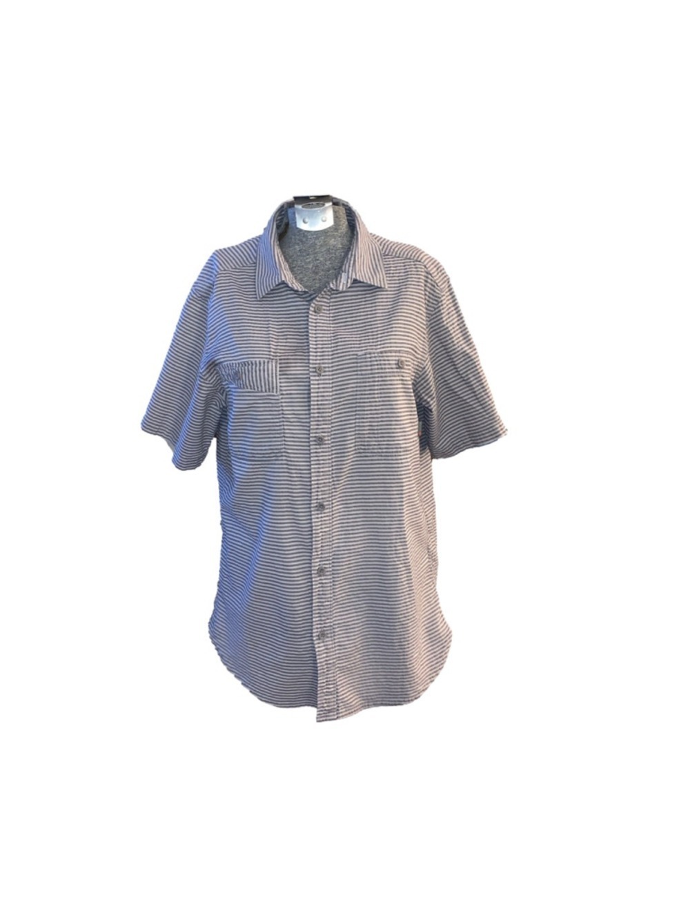 Men's Mountain Hardwear Button-Up Shirt Size Medium, Gray Striped Short Sleeve
